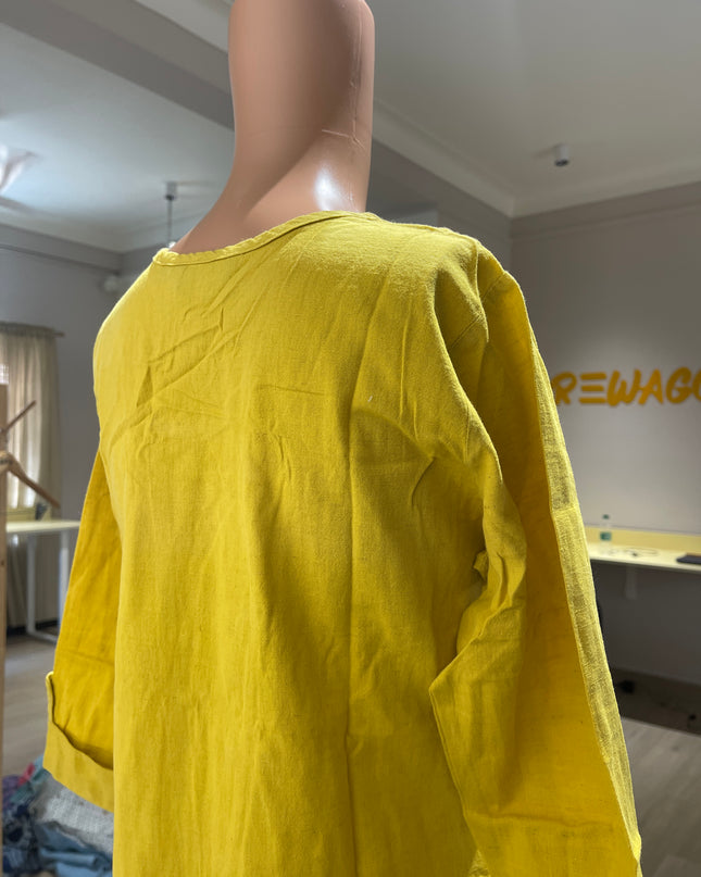 AVAASA Women's Casual  Button short Yellow kurta - M Size