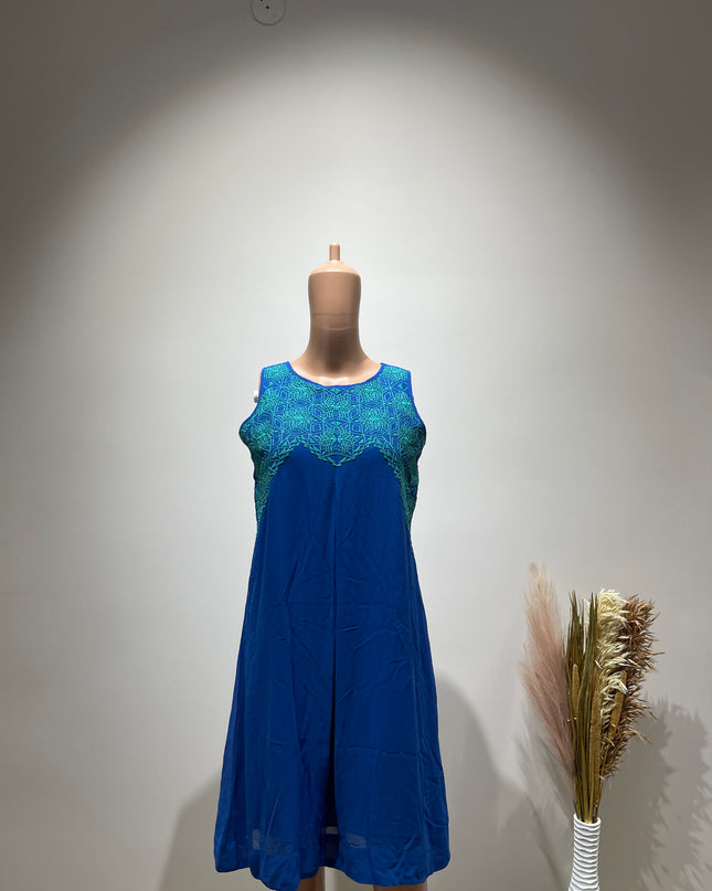 GLOBAL DESI Women's  Embroidered Detail  Blue Dress- M Size