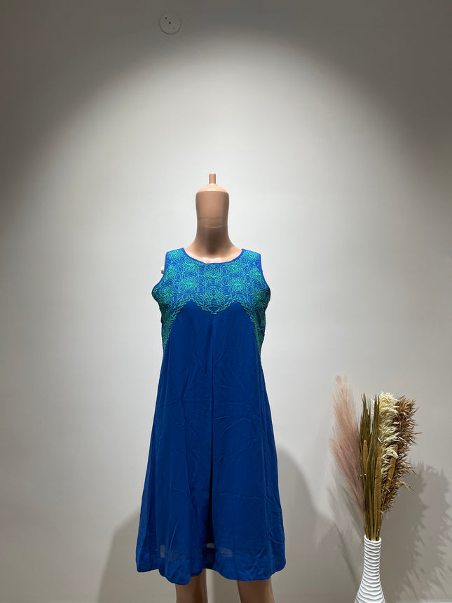 GLOBAL DESI Women's  Embroidered Detail  Blue Dress- M Size
