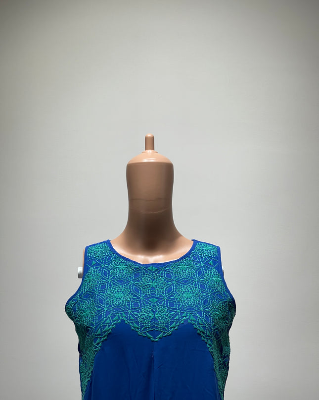 GLOBAL DESI Women's  Embroidered Detail  Blue Dress- M Size