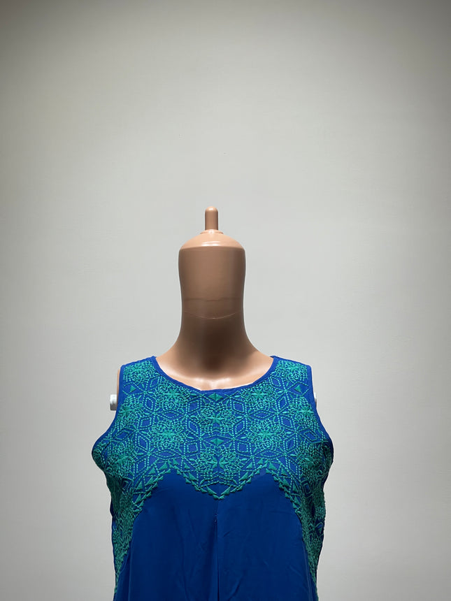 GLOBAL DESI Women's  Embroidered Detail  Blue Dress- M Size