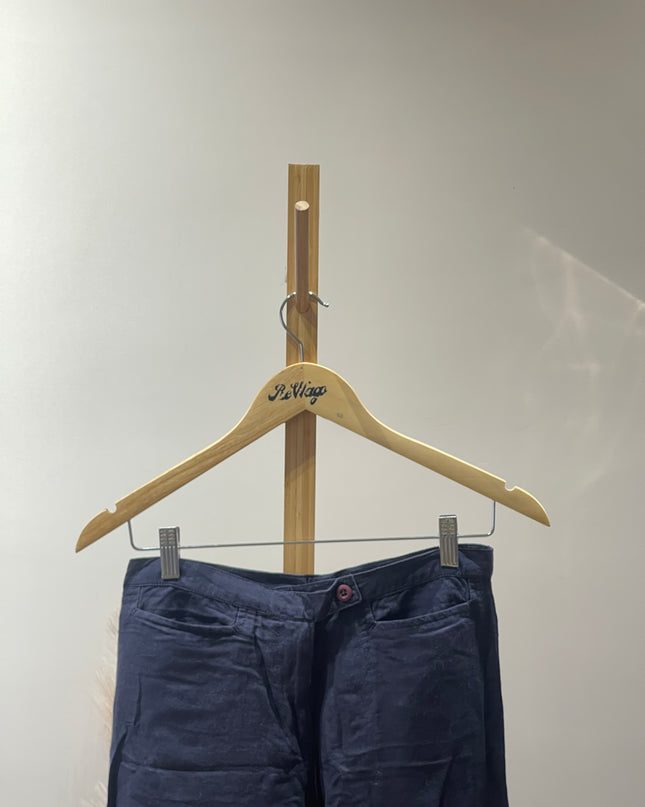 CottonWorld Womens Loose-Fit Navy Blue Linen Pants - S Size