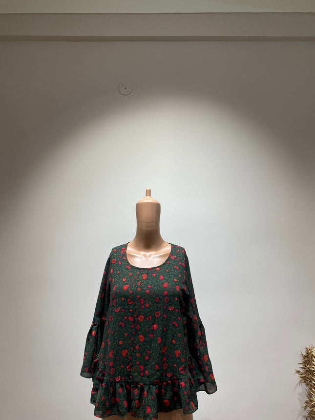 Women's Causal Green Printed Top - M Size