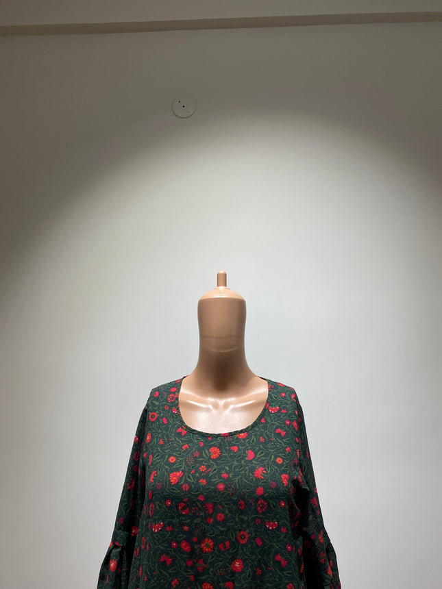 Women's Causal Green Printed Top - M Size