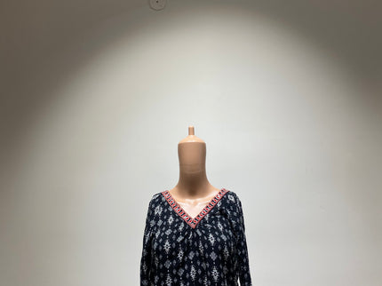 Women's Regular Sleeves Printed Black Top -M Size