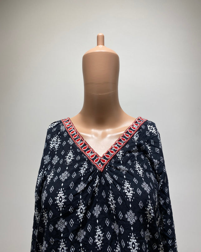 Women's Regular Sleeves Printed Black Top -M Size