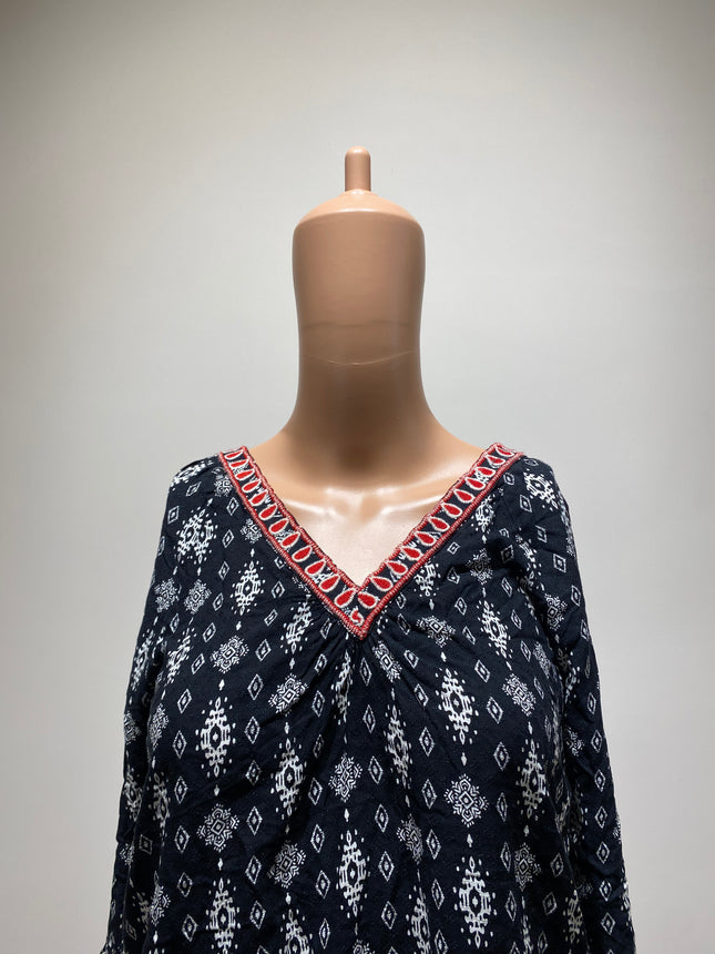 Women's Regular Sleeves Printed Black Top -M Size
