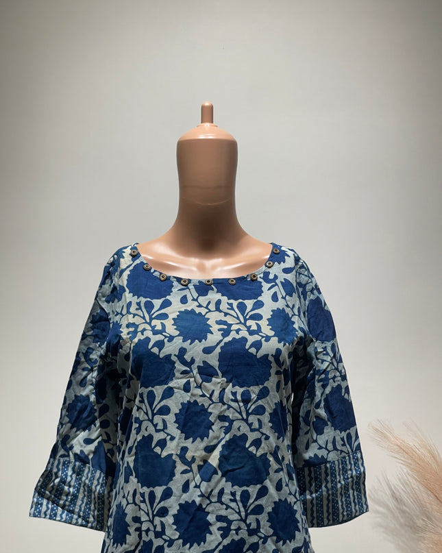 MOTHER EARTH Womens Blue Printed Churidar Top M Size