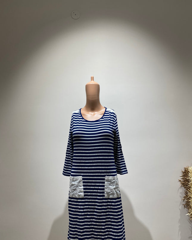 RIO Women's Striped Sheath Blue Dress -M Size