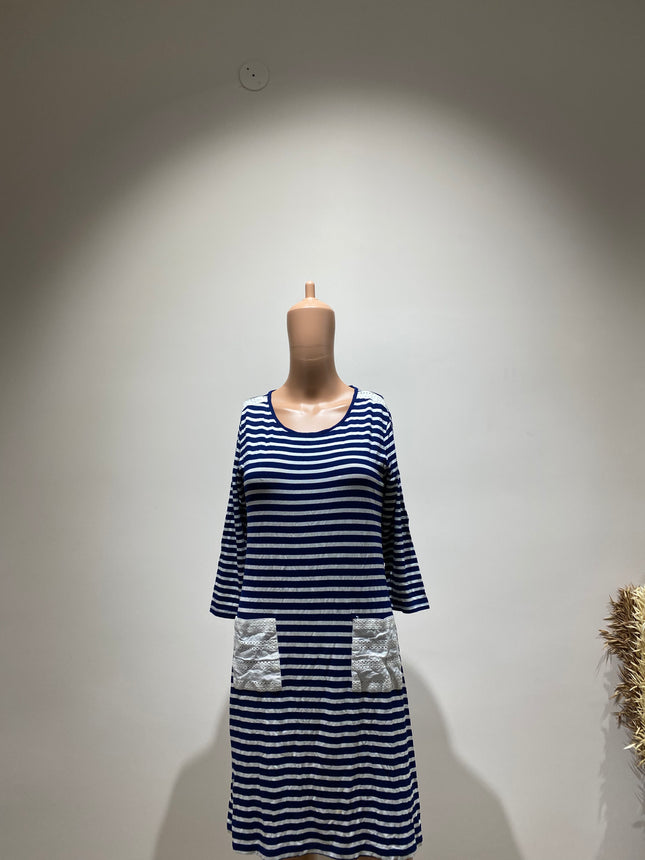 RIO Women's Striped Sheath Blue Dress -M Size