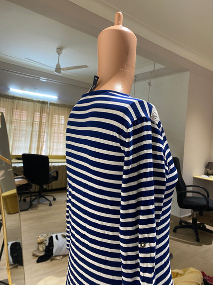 RIO Women's Striped Sheath Blue Dress -M Size