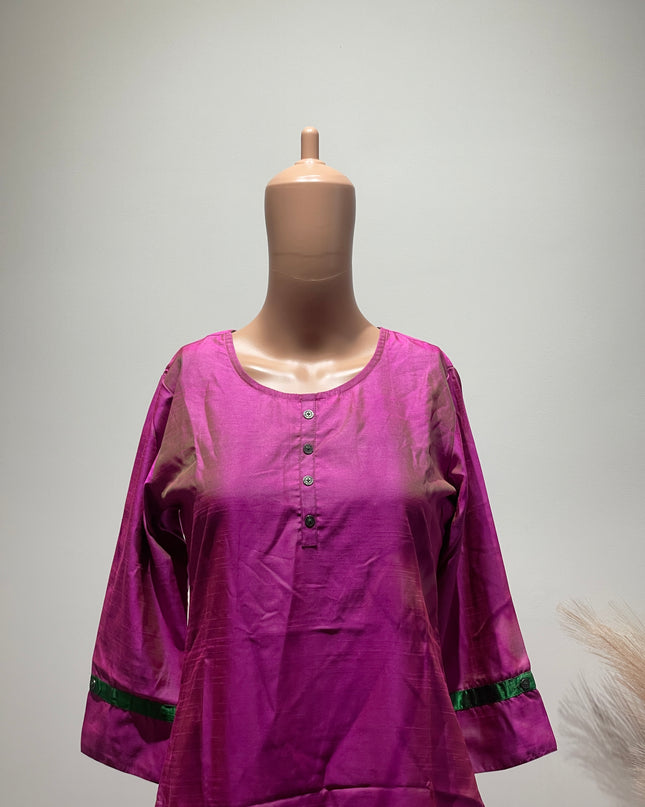 SPAN Womens Bright Purple Gathered Sleeves Tunic S Size