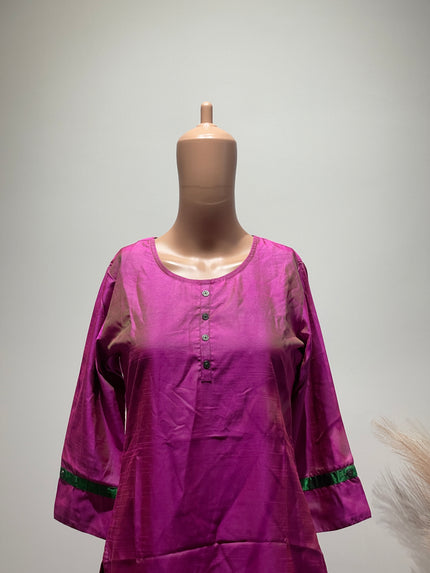 SPAN Womens Bright Purple Gathered Sleeves Tunic S Size
