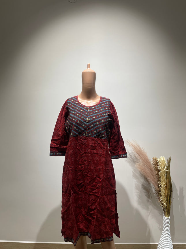 SIYAHI Women's Red Print Angrakha Kurta S Size