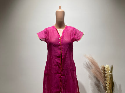 BIBA Womens Fuchsia Pink Printed Dress With Jacket M Size