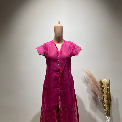 BIBA Womens Fuchsia Pink Printed Dress With Jacket M Size