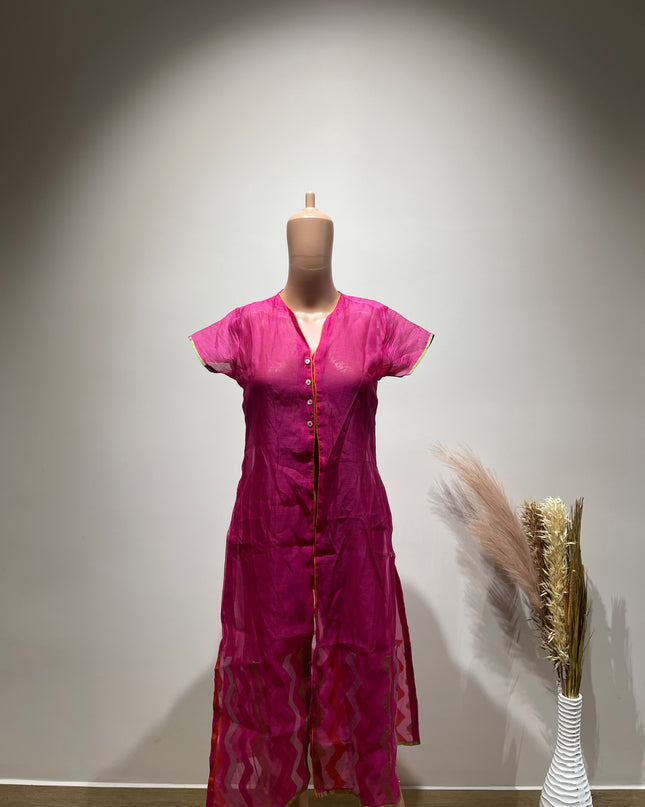 BIBA Womens Fuchsia Pink Printed Dress With Jacket M Size