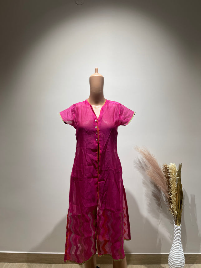 BIBA Womens Fuchsia Pink Printed Dress With Jacket M Size
