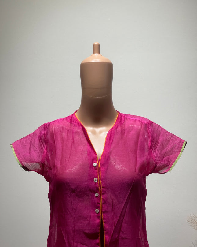 BIBA Womens Fuchsia Pink Printed Dress With Jacket M Size