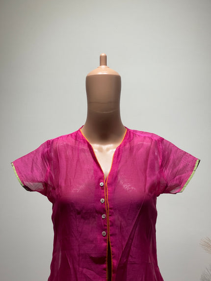 BIBA Womens Fuchsia Pink Printed Dress With Jacket M Size