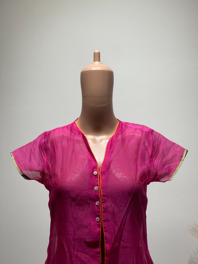 BIBA Womens Fuchsia Pink Printed Dress With Jacket M Size