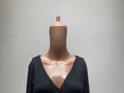 ALLEN SOLLY Women Woven V Neck Black Top M Size