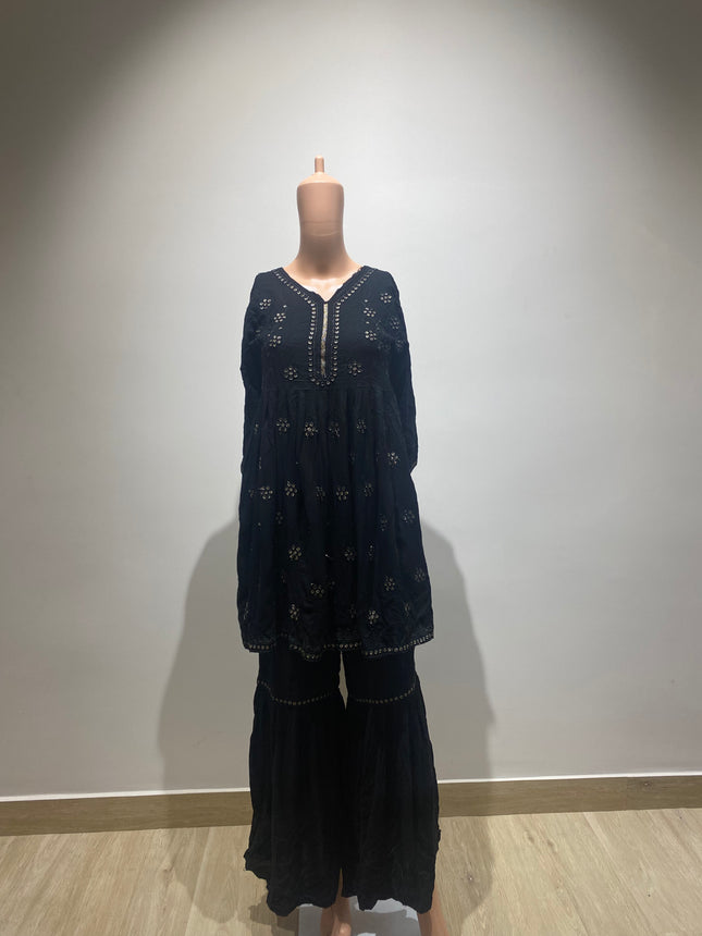 Women's Royon Kurti Black Sharara Set - M Size
