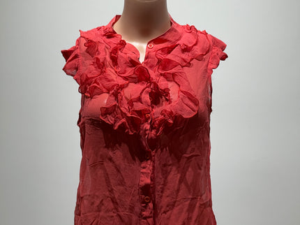 ZOA Womens Mandarin Collar Solid Ruffle Shirt S Size