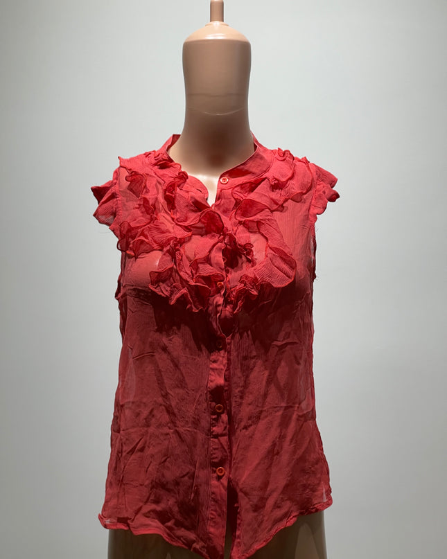 ZOA Womens Mandarin Collar Solid Ruffle Shirt S Size
