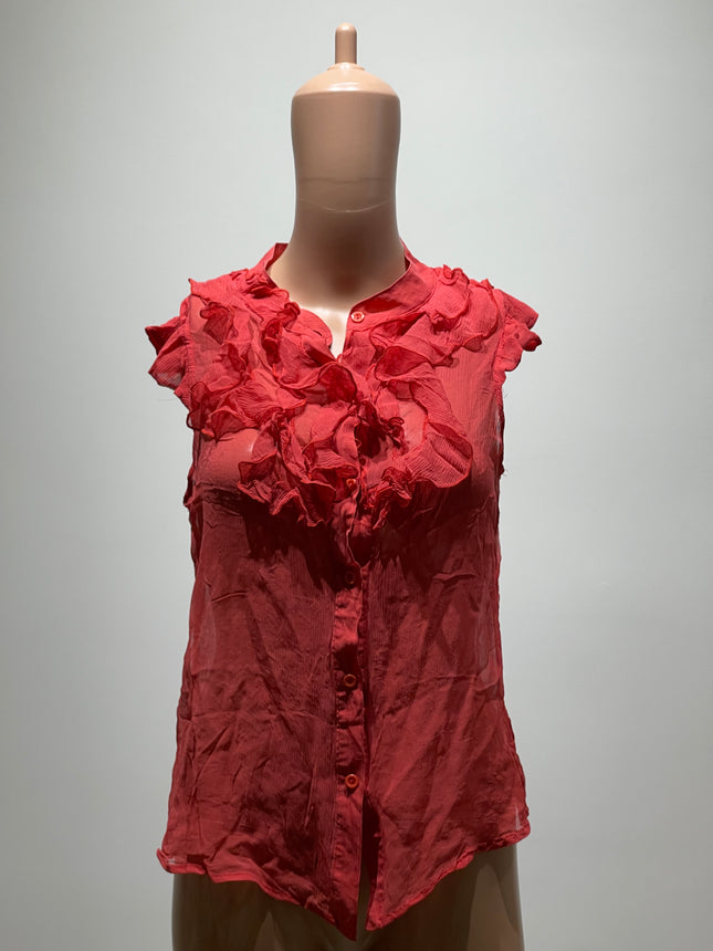 ZOA Womens Mandarin Collar Solid Ruffle Shirt S Size