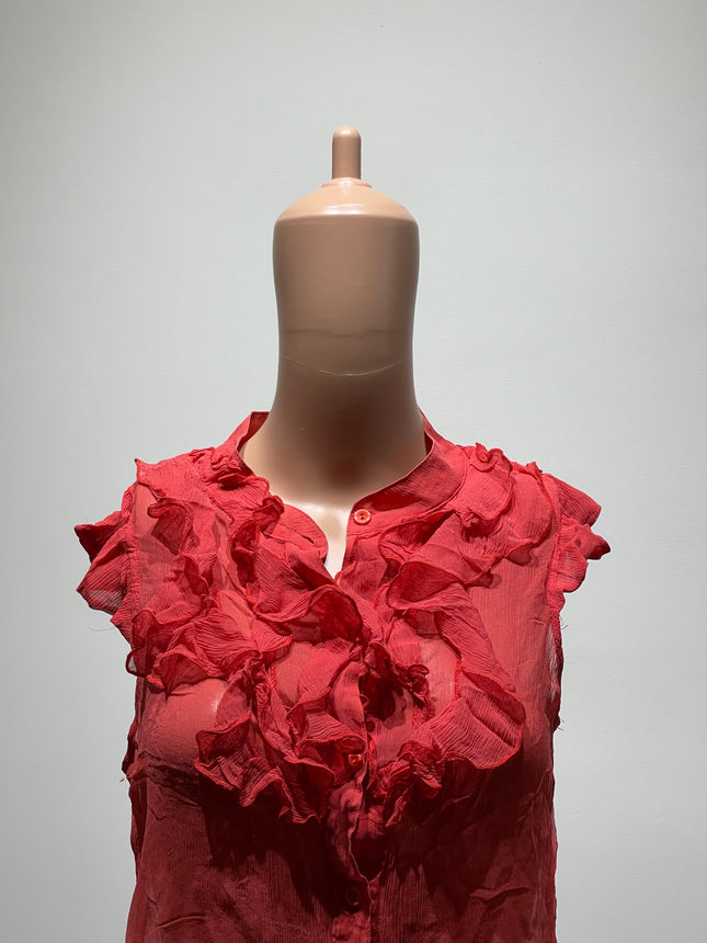 ZOA Womens Mandarin Collar Solid Ruffle Shirt S Size