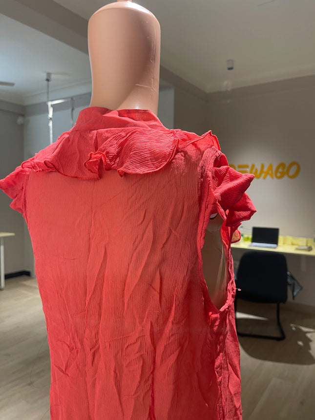 ZOA Womens Mandarin Collar Solid Ruffle Shirt S Size