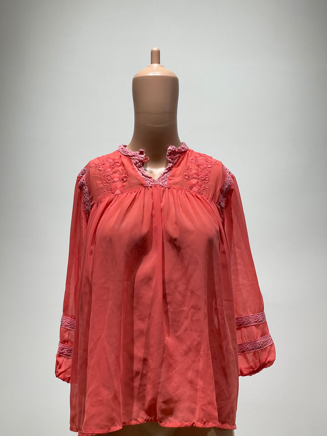 Womens Embroidered Mandarin Collar Top - S Size