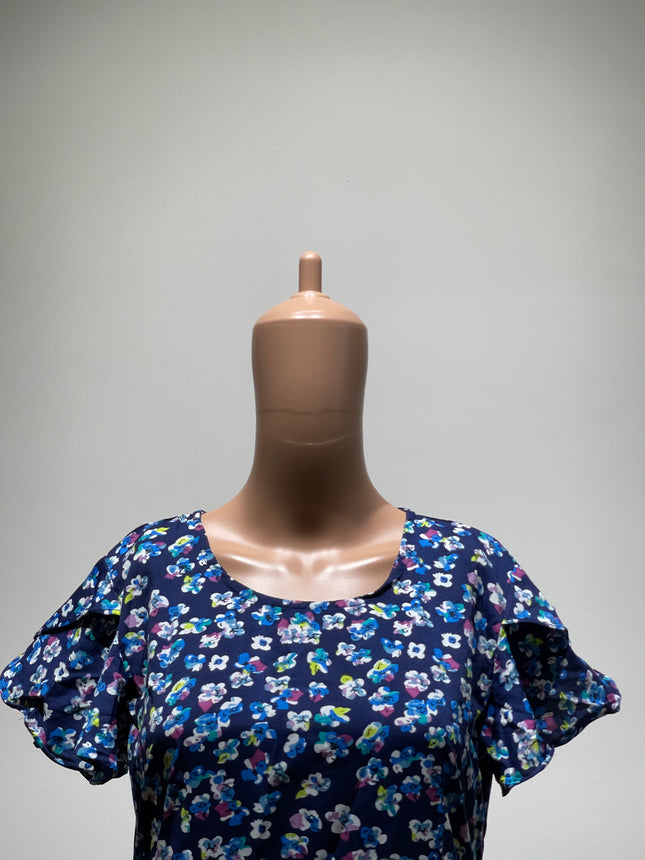 OMPH Women's Floral Print Blue Dress - L Size