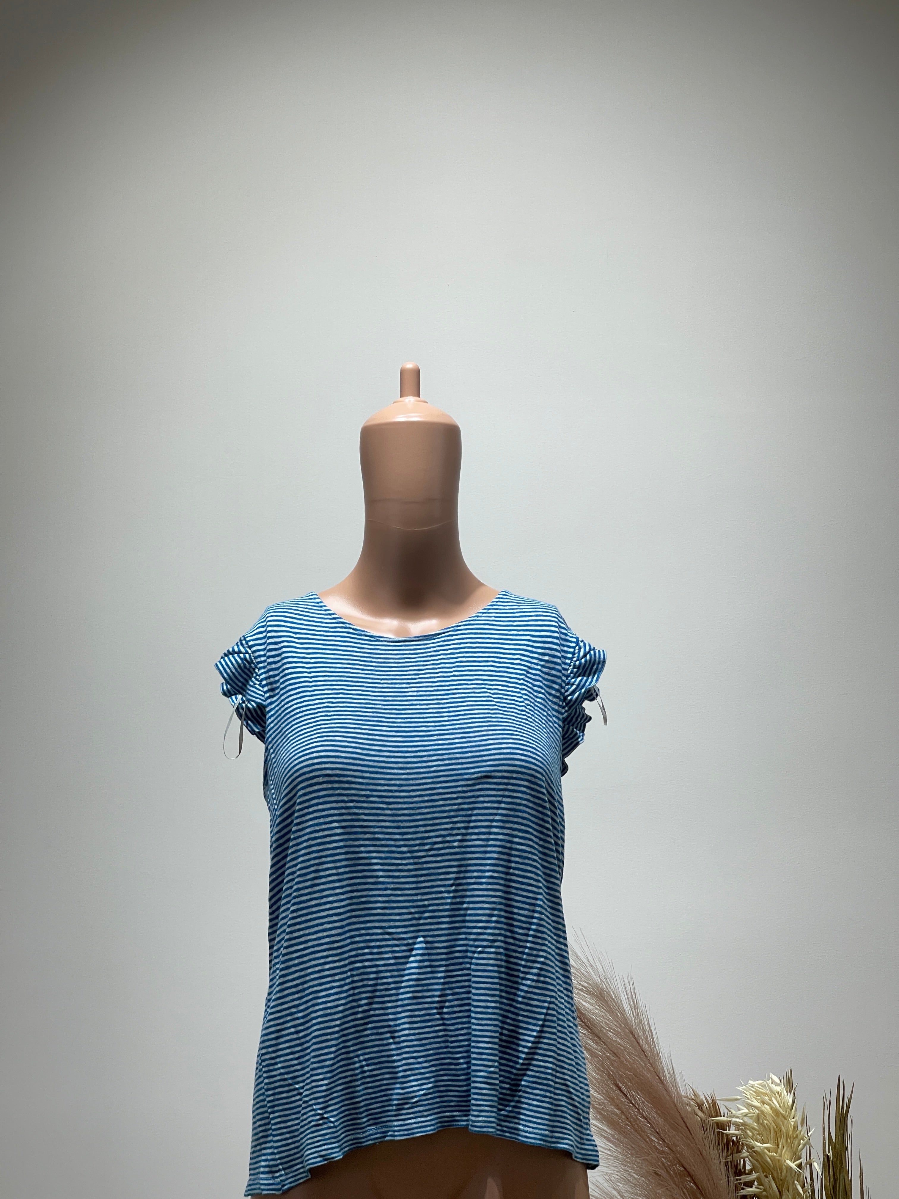 Women's Ruched Tops Blue Ruffled - S Size