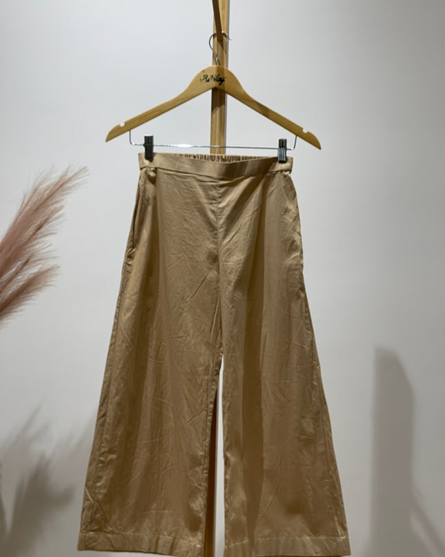 Women's Regular Fit Beige Cotton Trousers - S Size
