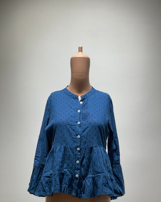 Womens Woven Button-Front Peplum Top - S Size