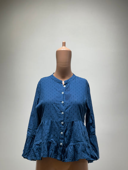 Womens Woven Button-Front Peplum Top - S Size