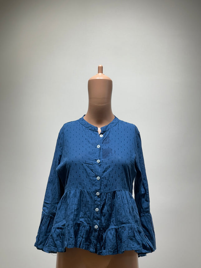 Womens Woven Button-Front Peplum Top - S Size