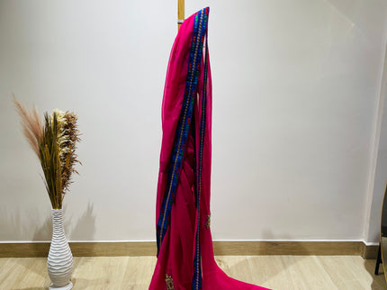 Women's Traditional woven Saree Rani Pink