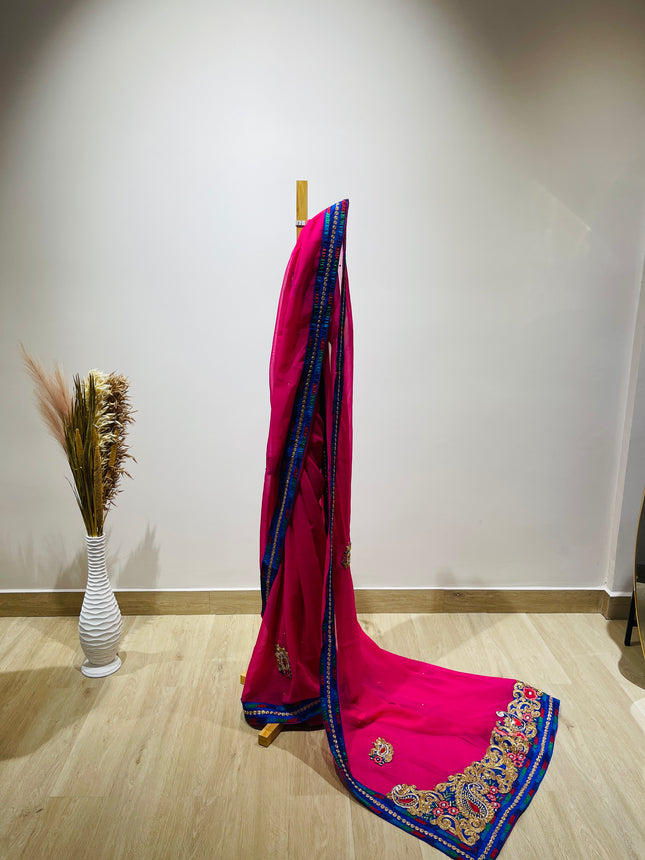 Women's Traditional woven Saree Rani Pink