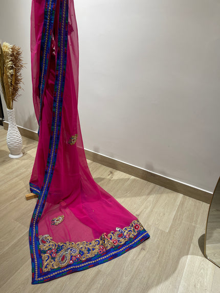 Women's Traditional woven Saree Rani Pink