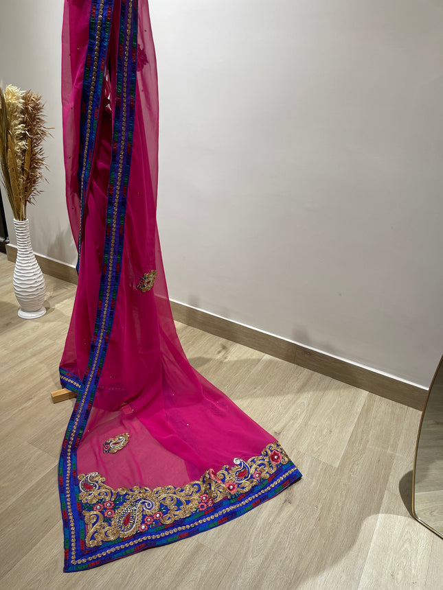 Women's Traditional woven Saree Rani Pink