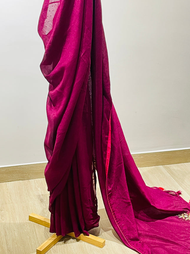Women's Self Design Bollywood Georgette Saree  (Purple)