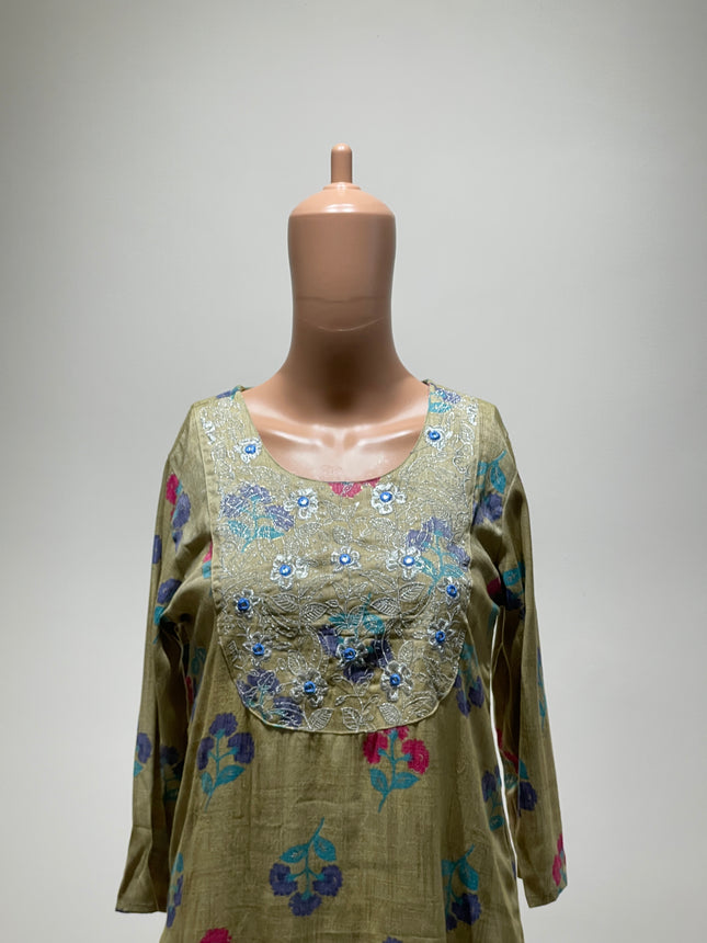 COLOR COST Women's Embroidered Viscose Rayon A-line Kurta-  L Size