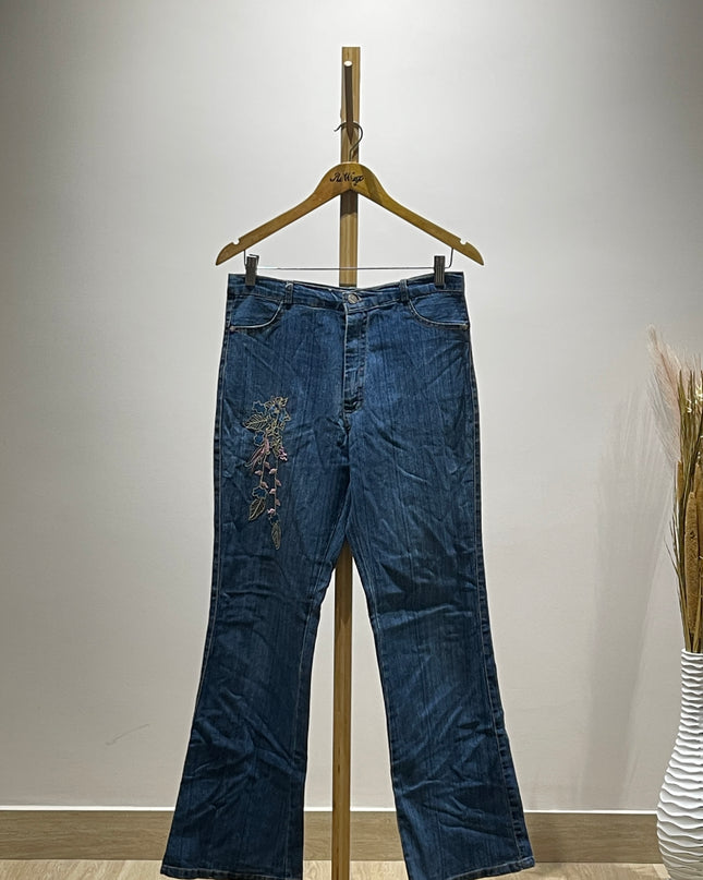 Womens Vintage Jeans Embroidered Floral Denim Boot Cut - M Size