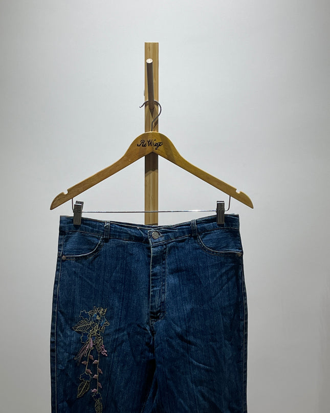 Womens Vintage Jeans Embroidered Floral Denim Boot Cut - M Size