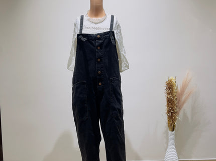 Women's Black  Regular Denim  Black Dungaree - L Size