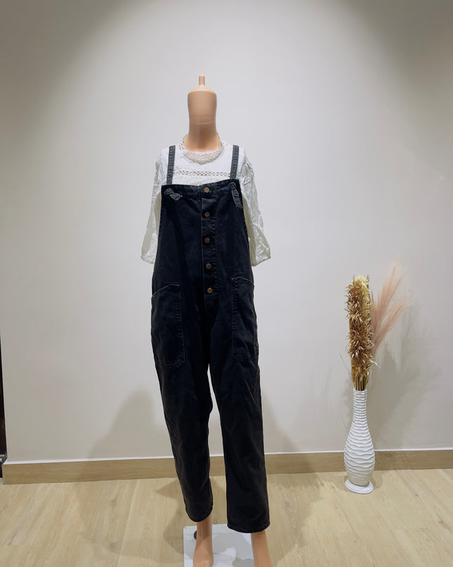 Women's Black  Regular Denim  Black Dungaree - L Size