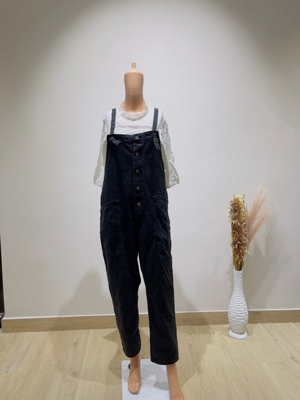 Women's Black  Regular Denim  Black Dungaree - L Size